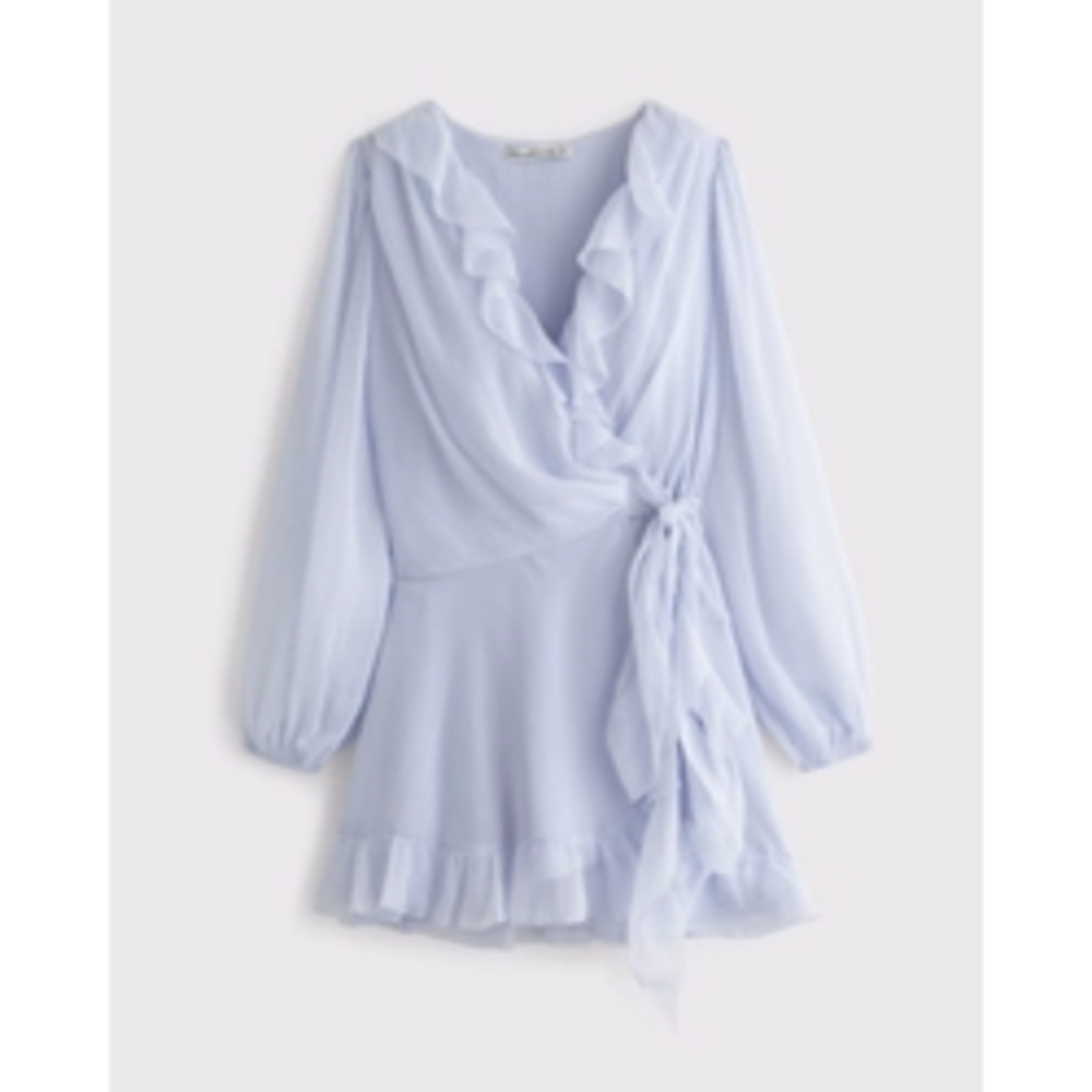 Abercrombie Women's Long-Sleeve Draped Wrap Mini Dress in Blue